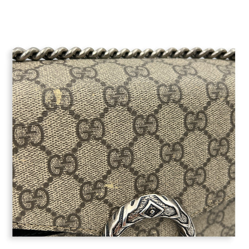 Dionysus Small Black Shoulder Bag in Coated Canvas, Silver hardware