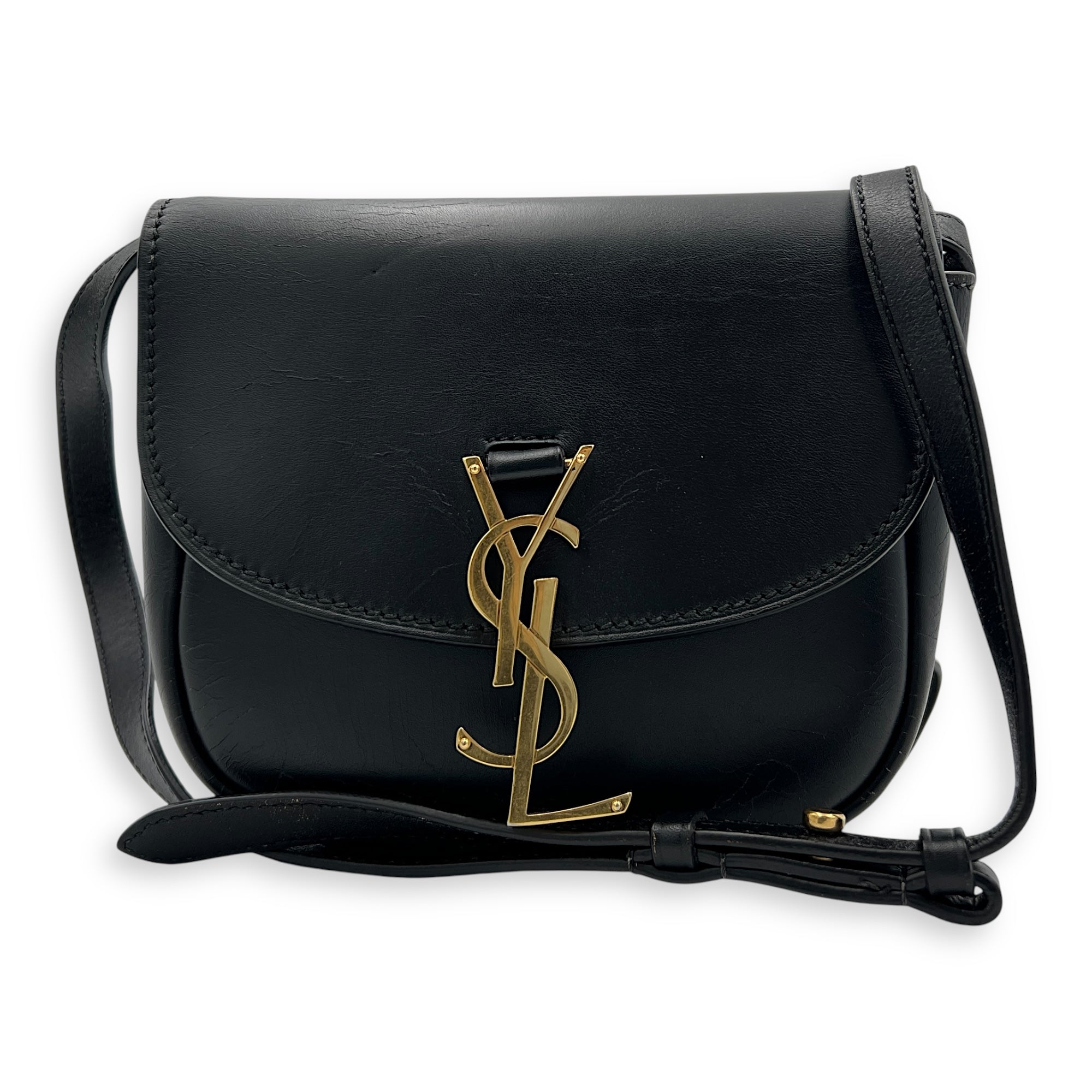 Kaia Crossbody Bag Black in Calfskin, Gold hardware