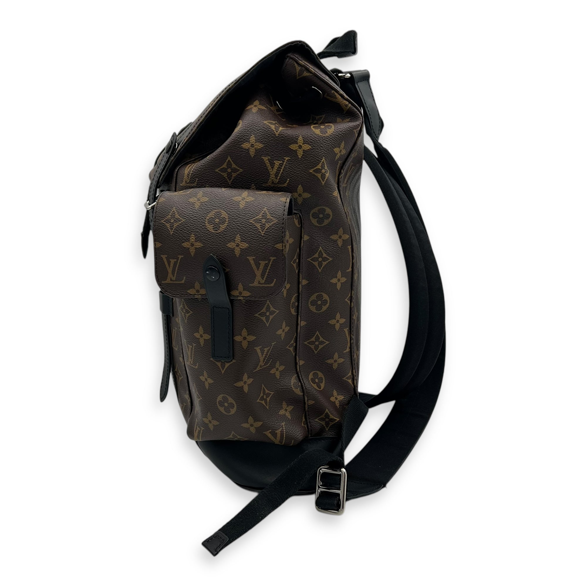 Christopher Backpack Brown in Monogram Coated Canvas, Silver hardware