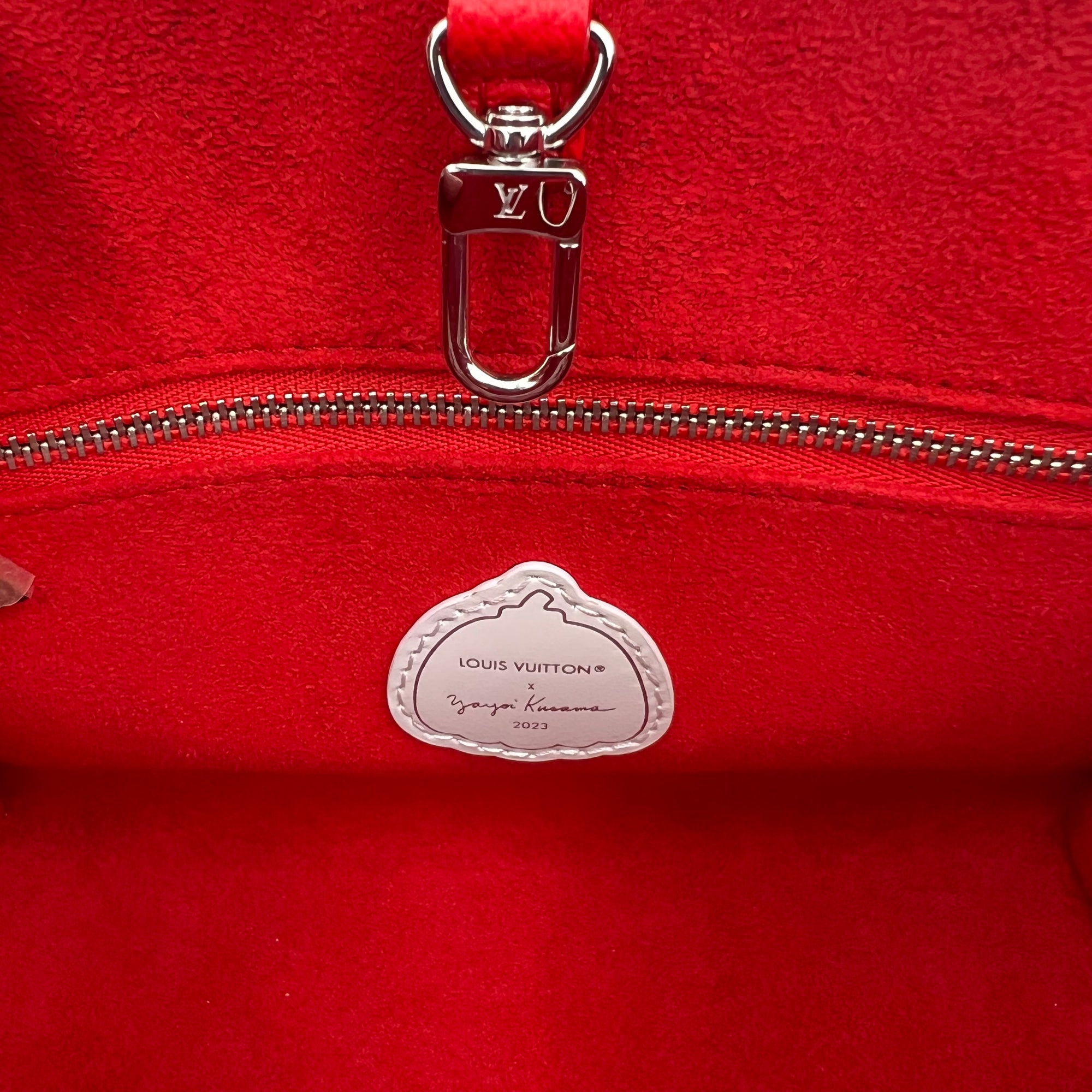 OnTheGo PM x Yayoi Kusama Top Handle Bag in Empreinte Leather, Silver hardware