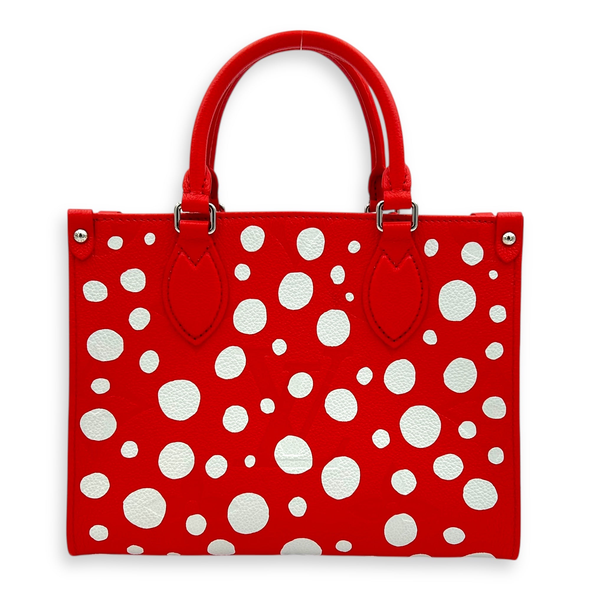 OnTheGo PM x Yayoi Kusama Top Handle Bag in Empreinte Leather, Silver hardware