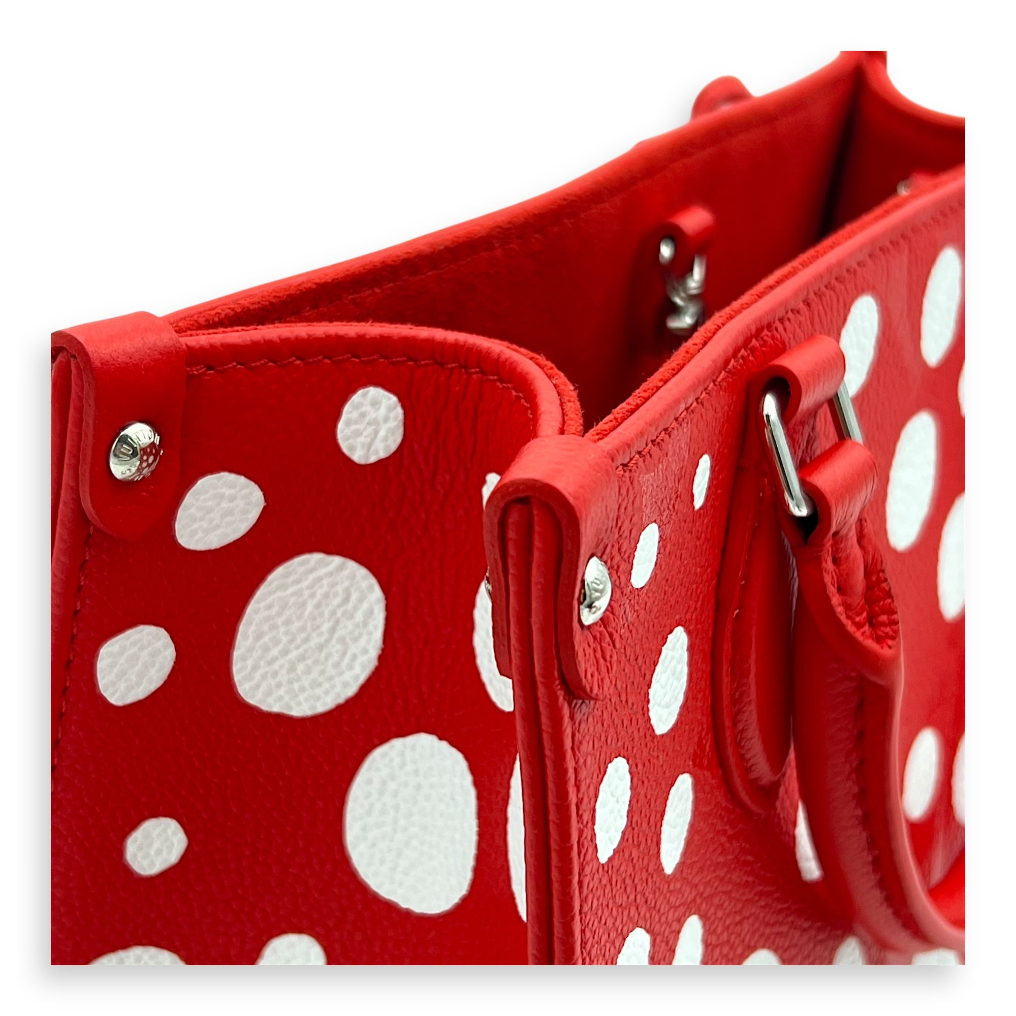 OnTheGo PM x Yayoi Kusama Top Handle Bag in Empreinte Leather, Silver hardware