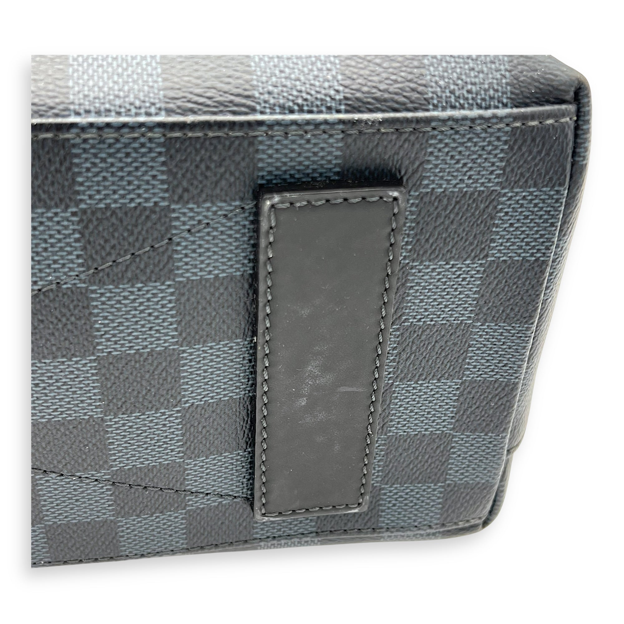 North South Tote Damier Top Handle Bag Blue in Coated Canvas, black hardware