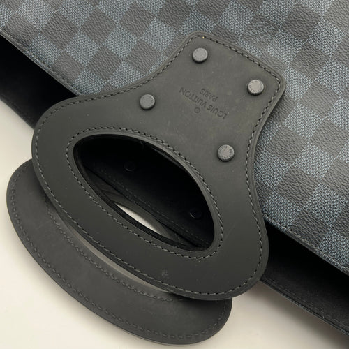 North South Tote Damier Top Handle Bag Blue in Coated Canvas, black hardware