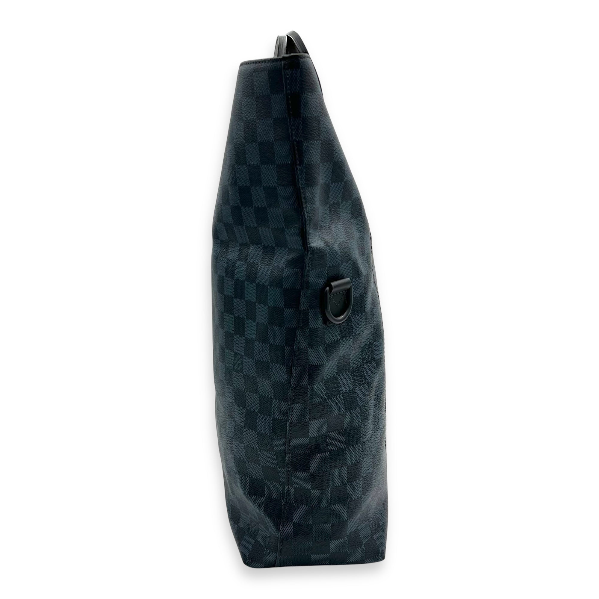 North South Tote Damier Top Handle Bag Blue in Coated Canvas, black hardware