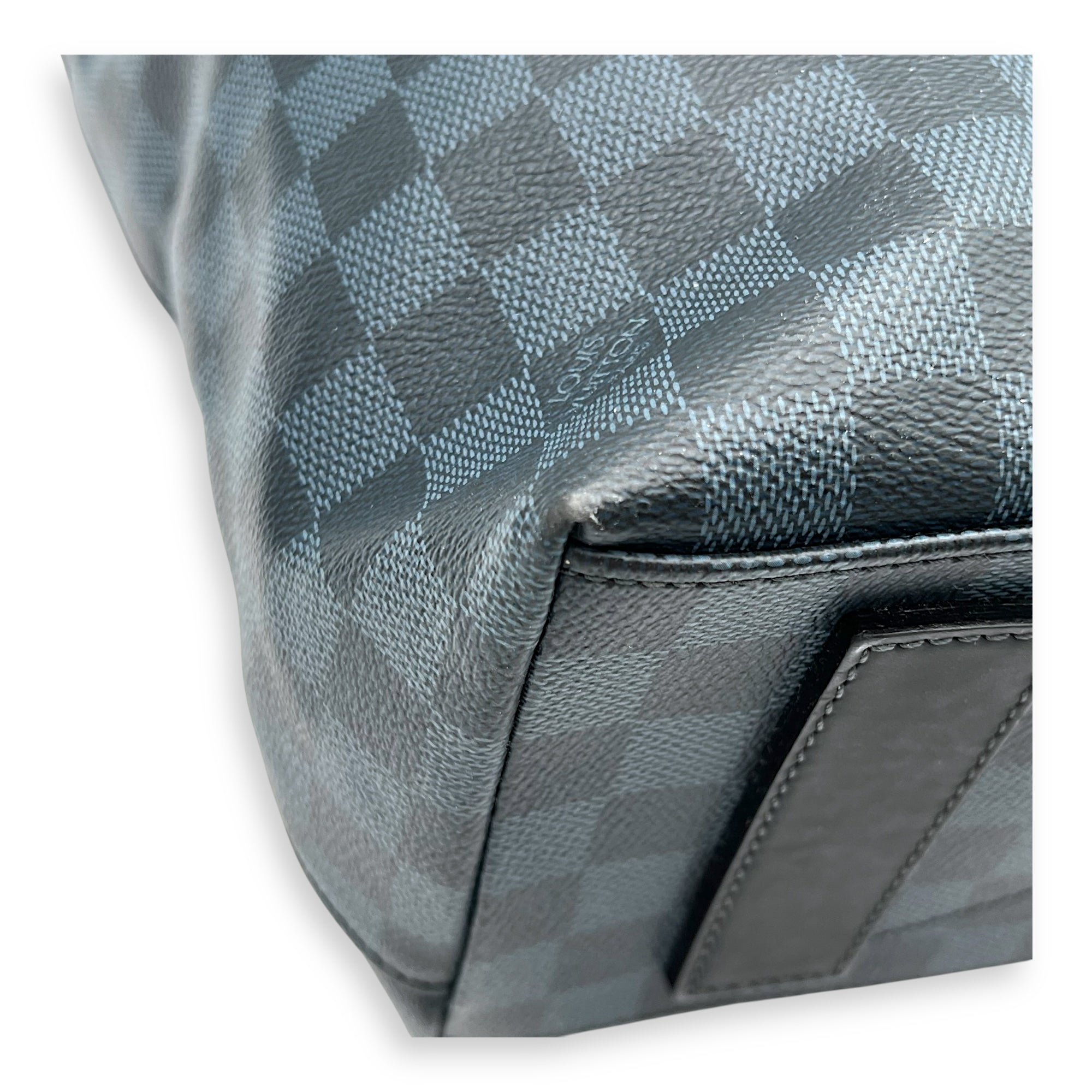 North South Tote Damier Top Handle Bag Blue in Coated Canvas, black hardware