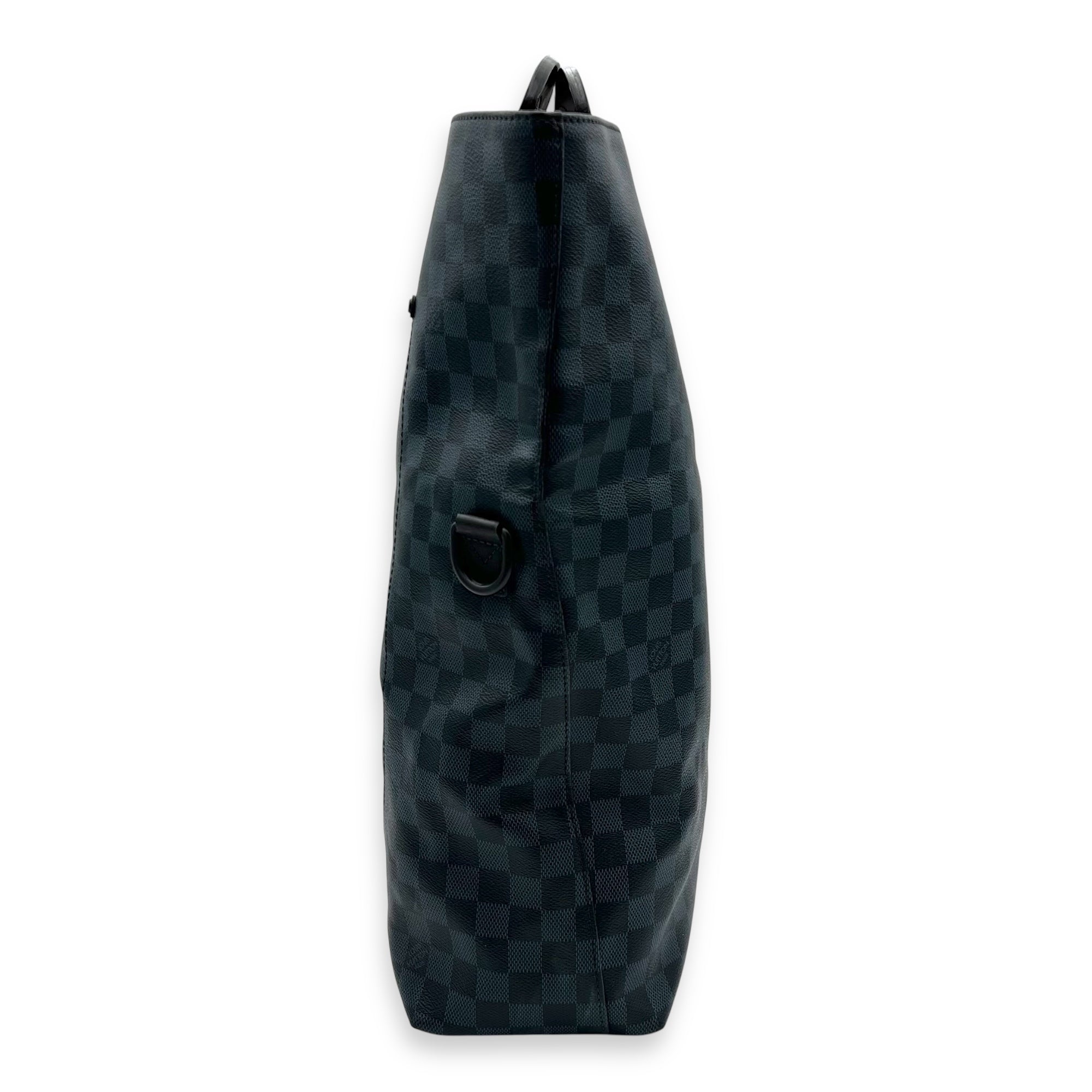 North South Tote Damier Top Handle Bag Blue in Coated Canvas, black hardware