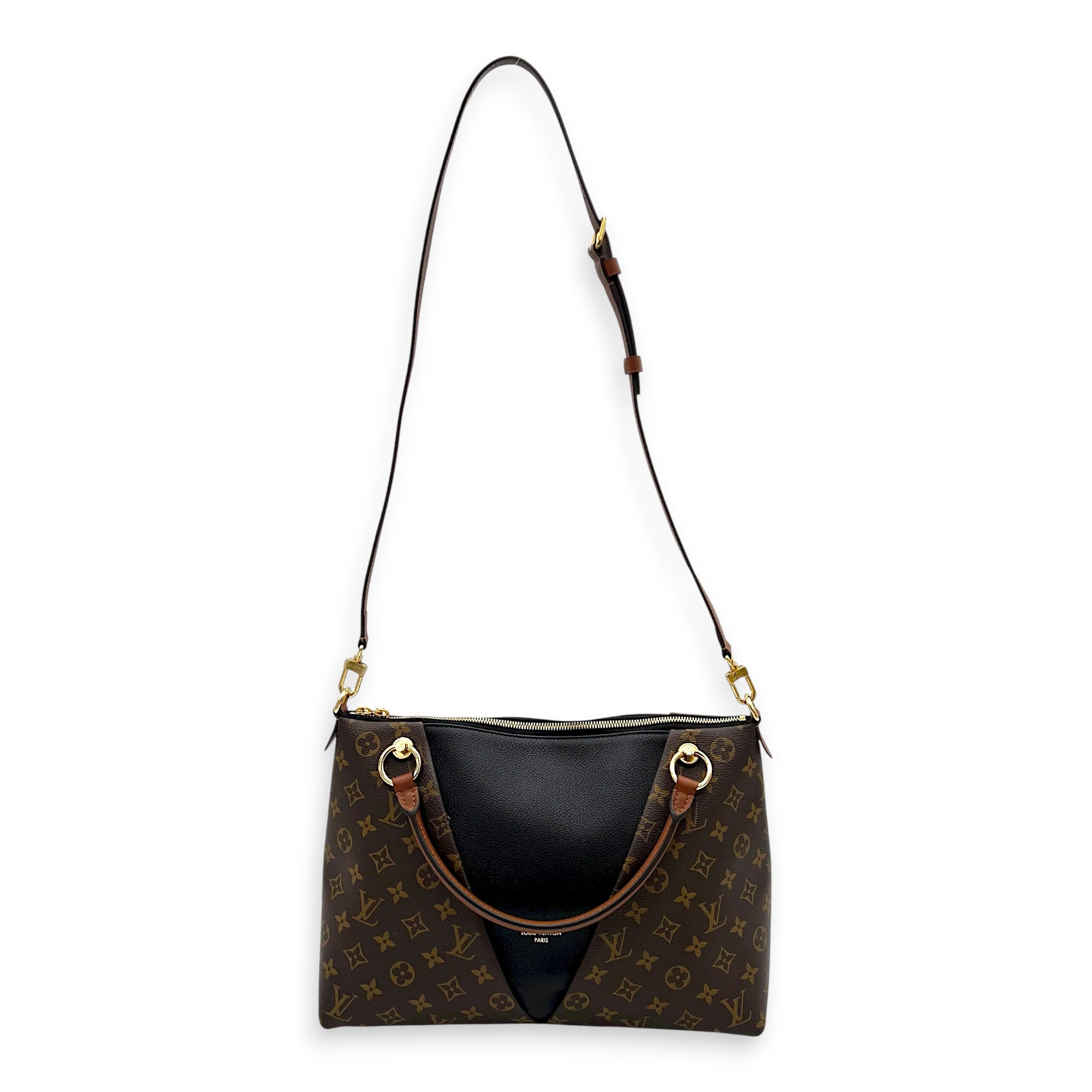 V tote bag Top Handle Bag Black in Monogram Coated Canvas, Gold hardware