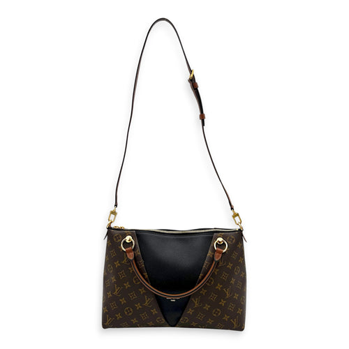 V tote bag Top Handle Bag Black in Monogram Coated Canvas, Gold hardware