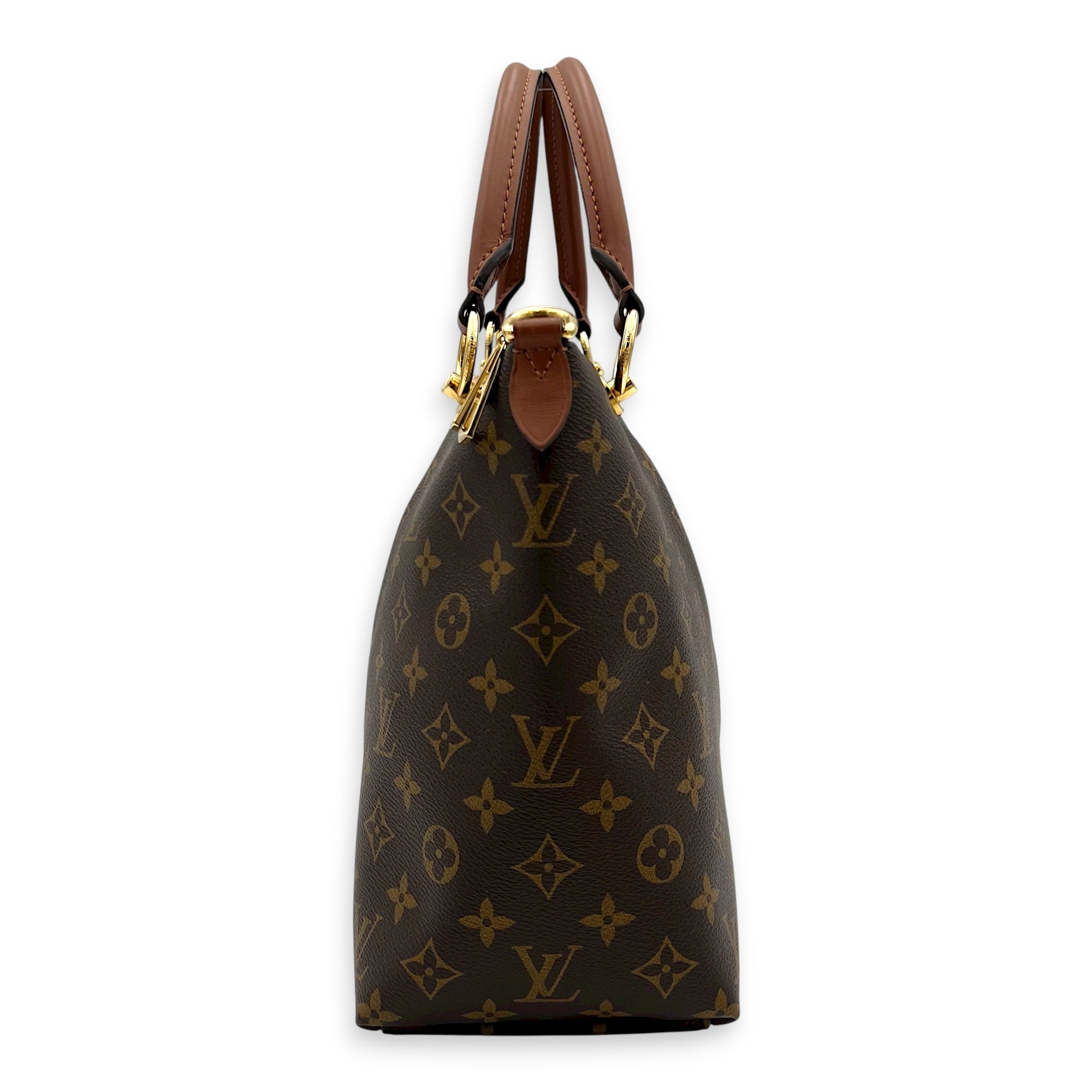 V tote bag Top Handle Bag Black in Monogram Coated Canvas, Gold hardware