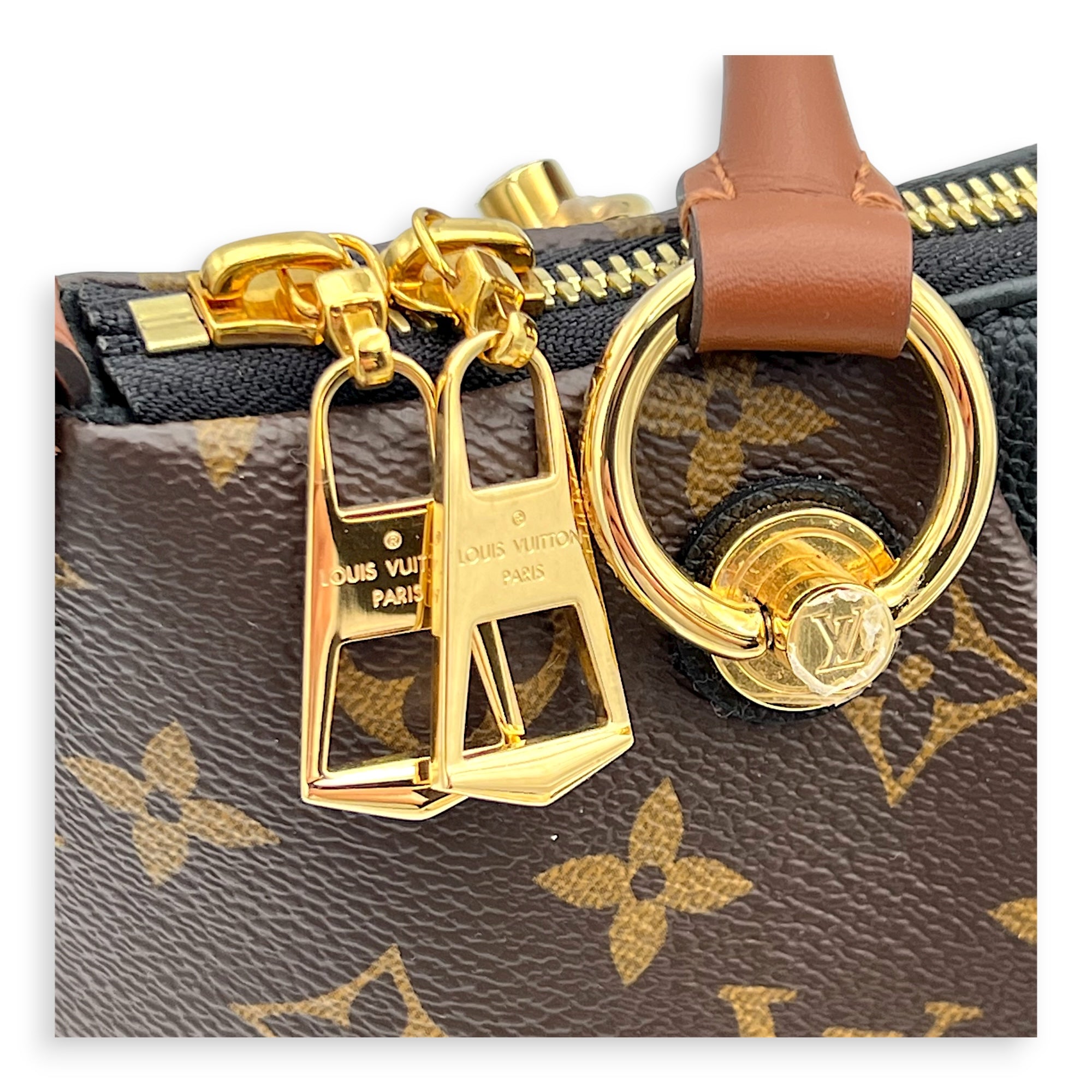 V tote bag Top Handle Bag Black in Monogram Coated Canvas, Gold hardware