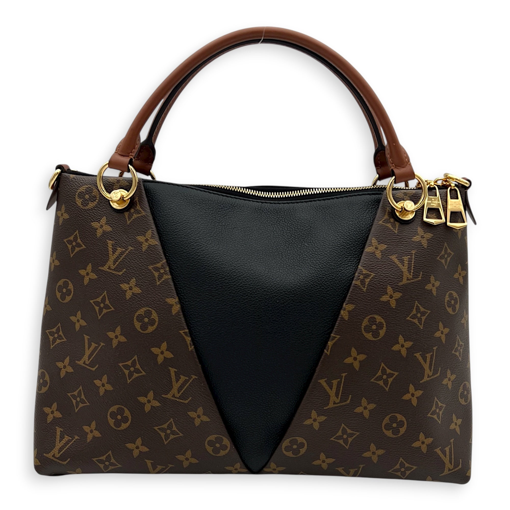 V tote bag Top Handle Bag Black in Monogram Coated Canvas, Gold hardware