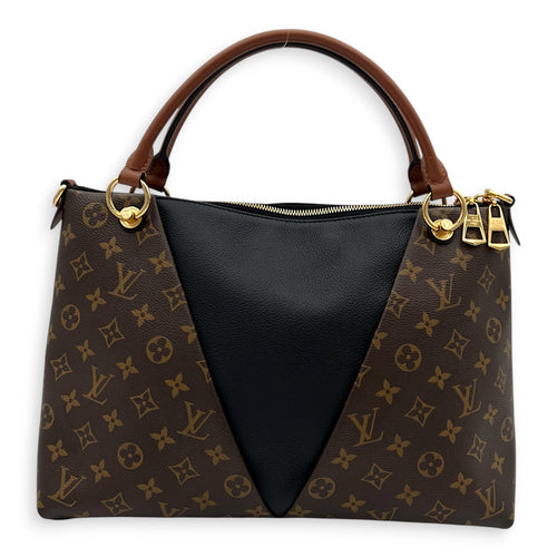 V tote bag Top Handle Bag Black in Monogram Coated Canvas, Gold hardware