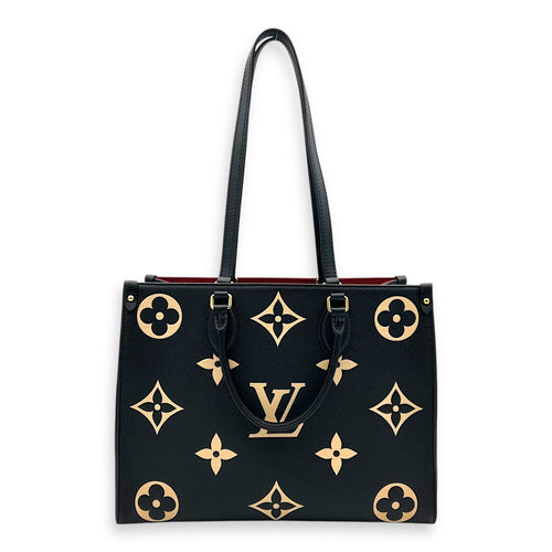 OnTheGo MM Blue Top Handle Bag in Empreinte Leather, Gold hardware
