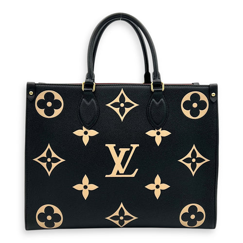 OnTheGo MM Blue Top Handle Bag in Empreinte Leather, Gold hardware