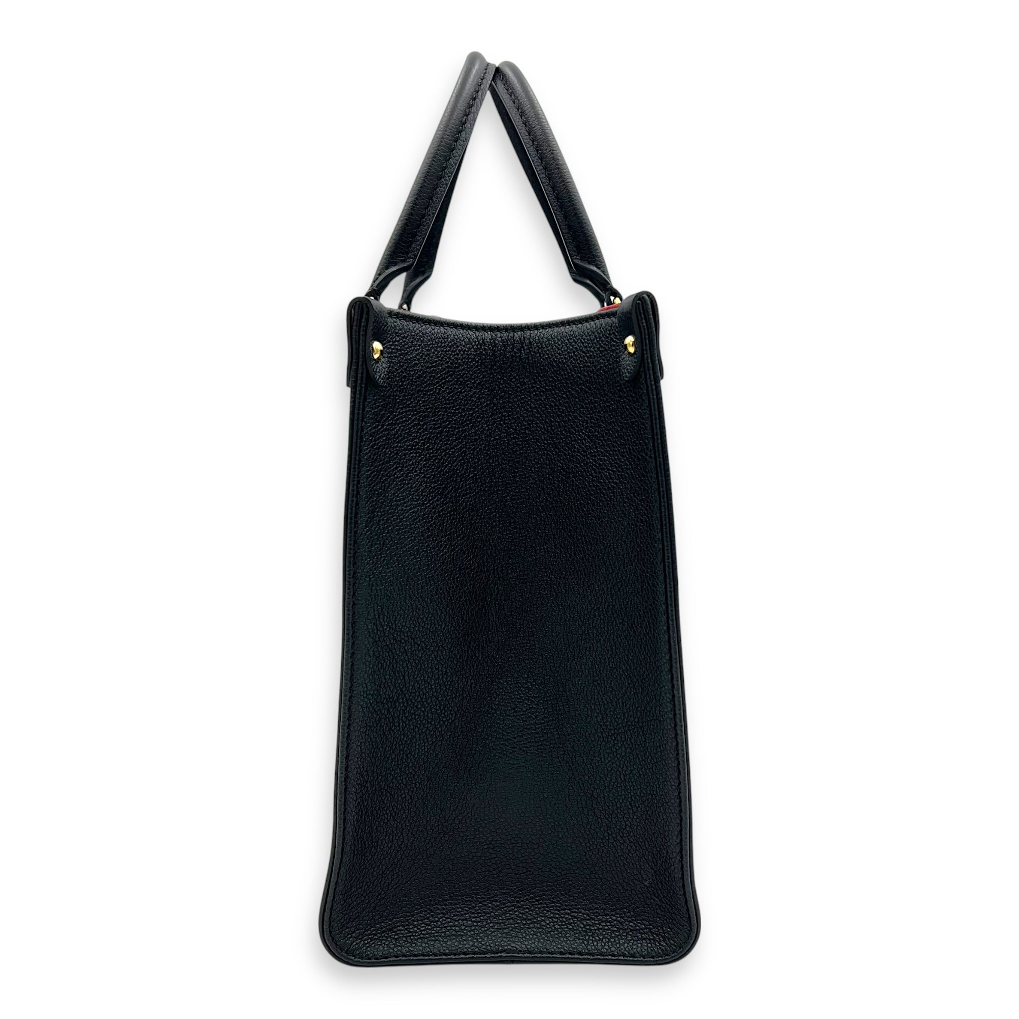 OnTheGo MM Blue Top Handle Bag in Empreinte Leather, Gold hardware