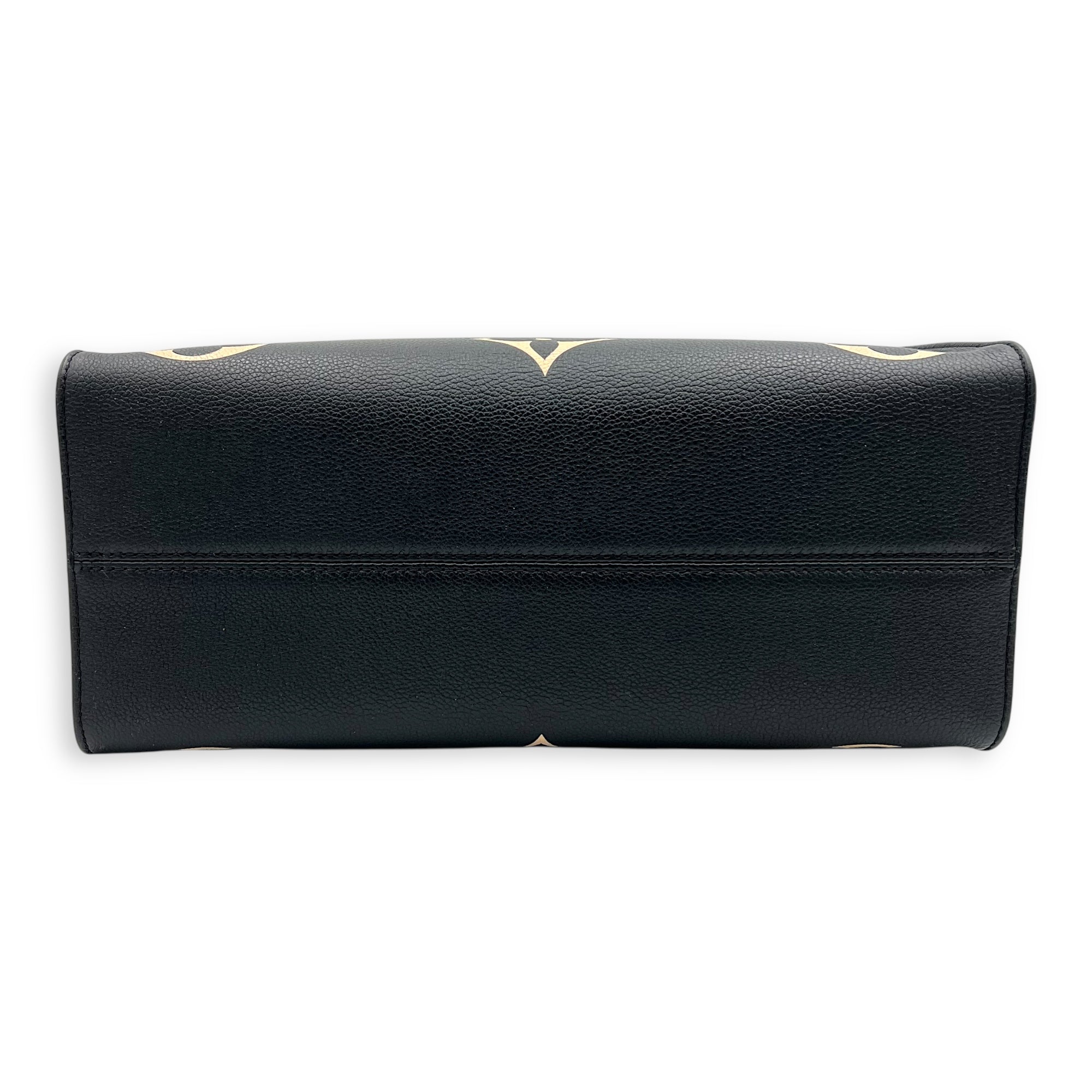 OnTheGo MM Blue Top Handle Bag in Empreinte Leather, Gold hardware
