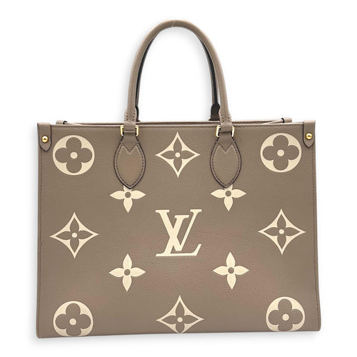 OnTheGo Top Handle Bag MM Beige in Empreinte Leather, Gold hardware