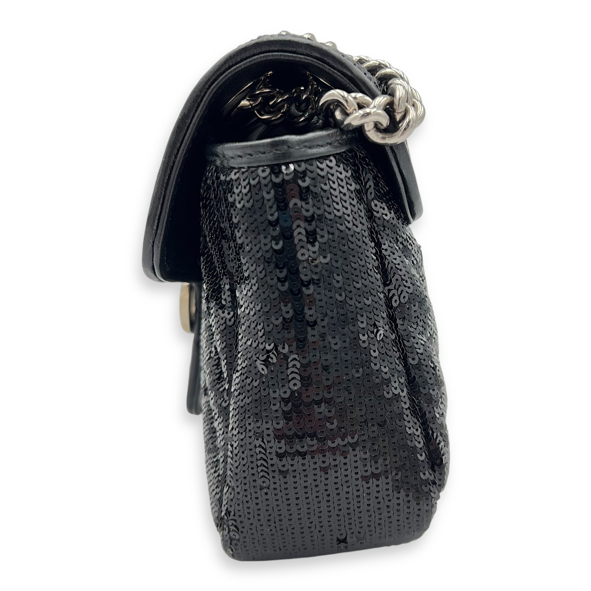 GG Marmont Shoulder Bag Black in Sequins, Silver hardware