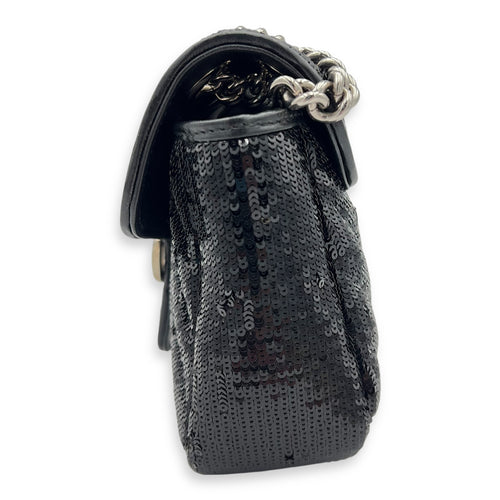 GG Marmont Shoulder Bag Black in Sequins, Silver hardware