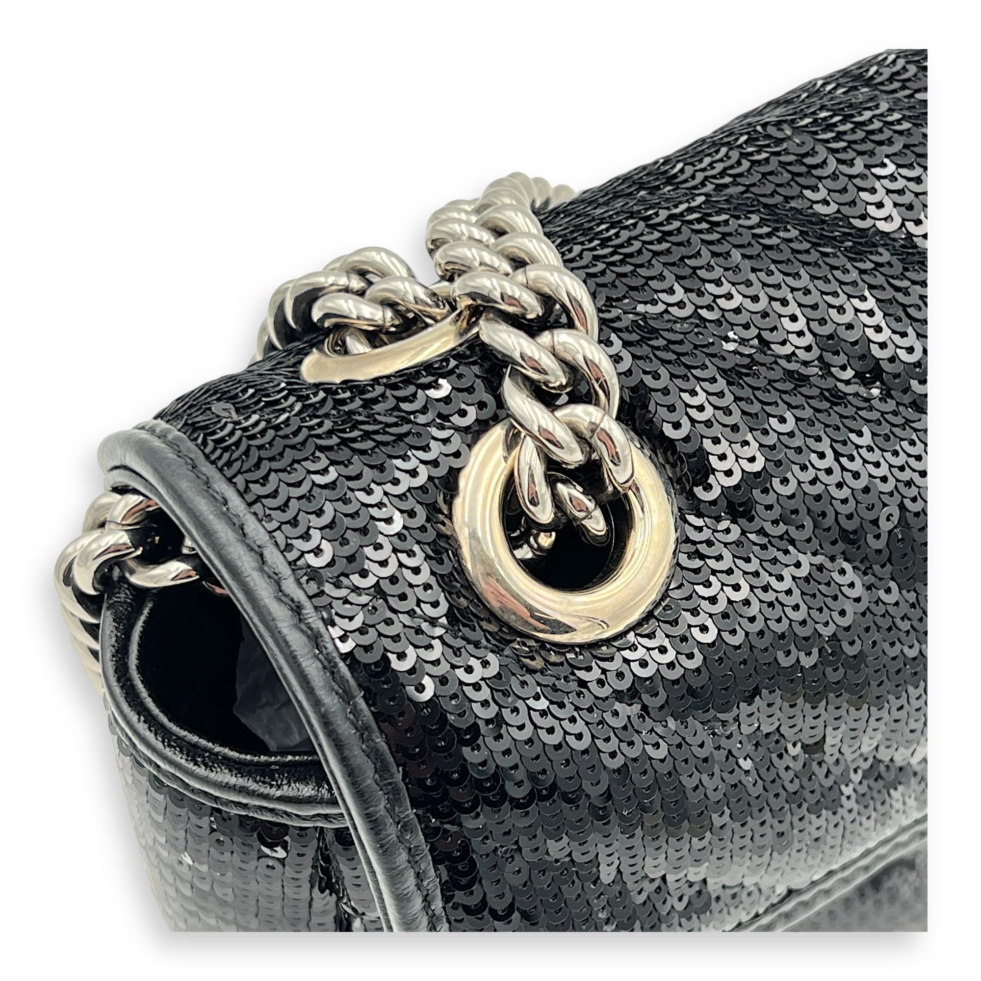 GG Marmont Shoulder Bag Black in Sequins, Silver hardware