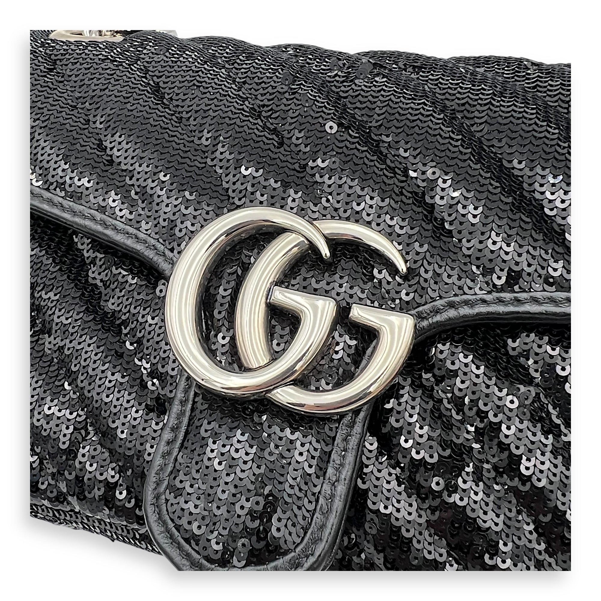 GG Marmont Shoulder Bag Black in Sequins, Silver hardware