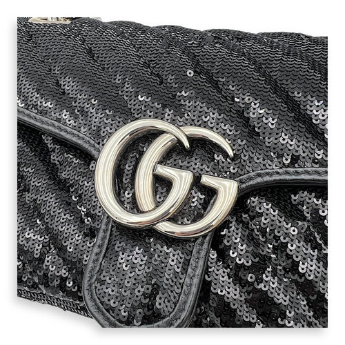 GG Marmont Shoulder Bag Black in Sequins, Silver hardware