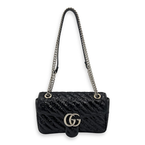 GG Marmont Shoulder Bag Black in Sequins, Silver hardware