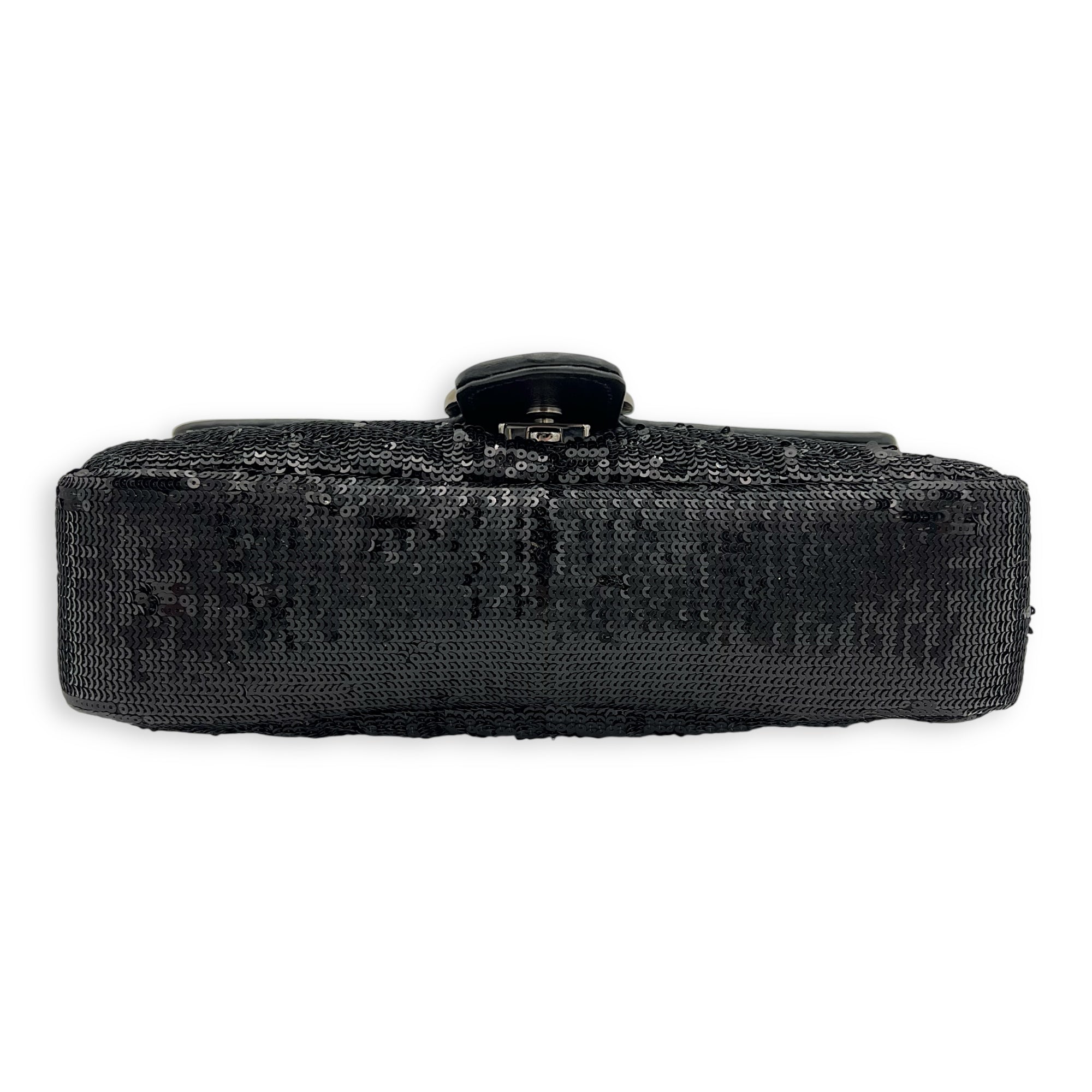 GG Marmont Shoulder Bag Black in Sequins, Silver hardware