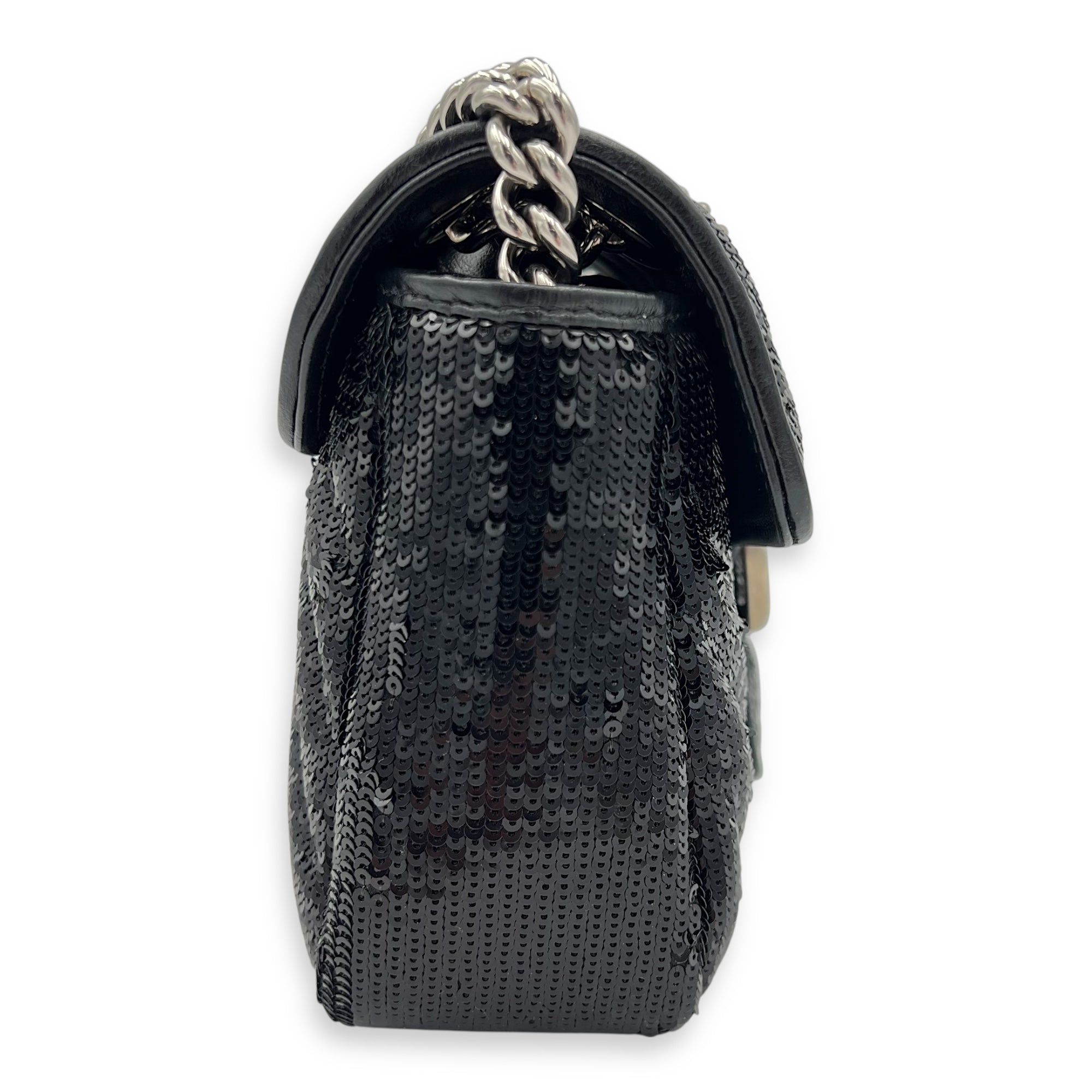 GG Marmont Shoulder Bag Black in Sequins, Silver hardware