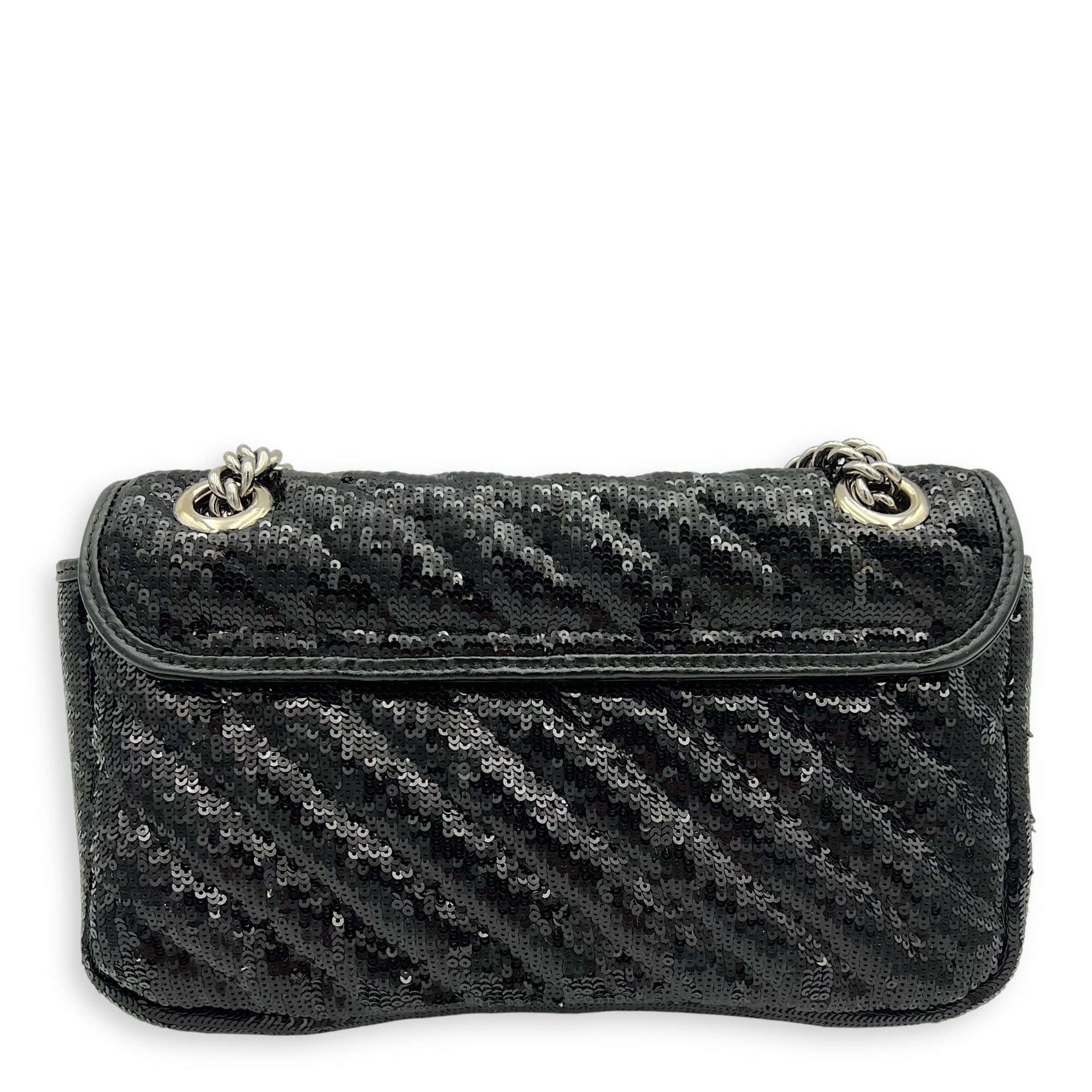 GG Marmont Shoulder Bag Black in Sequins, Silver hardware
