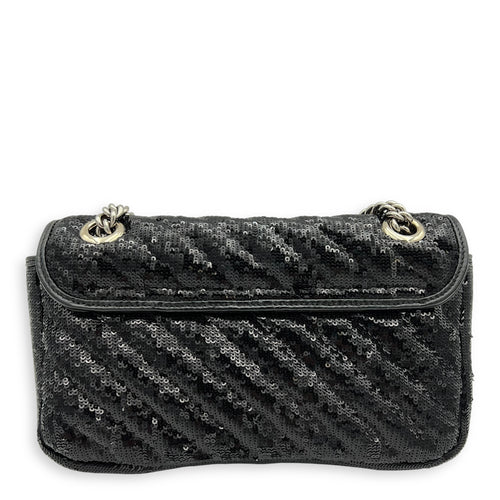 GG Marmont Shoulder Bag Black in Sequins, Silver hardware