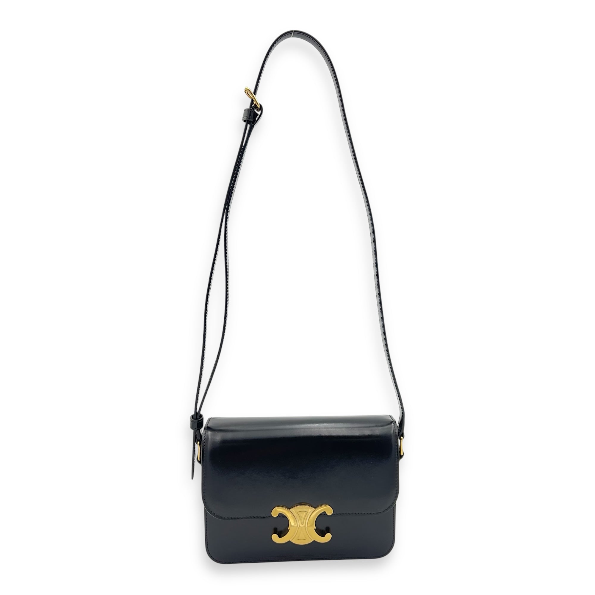 Triomphe Shoulder Bag Black in Calfskin, Gold hardware