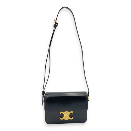 Triomphe Shoulder Bag Black in Calfskin, Gold hardware
