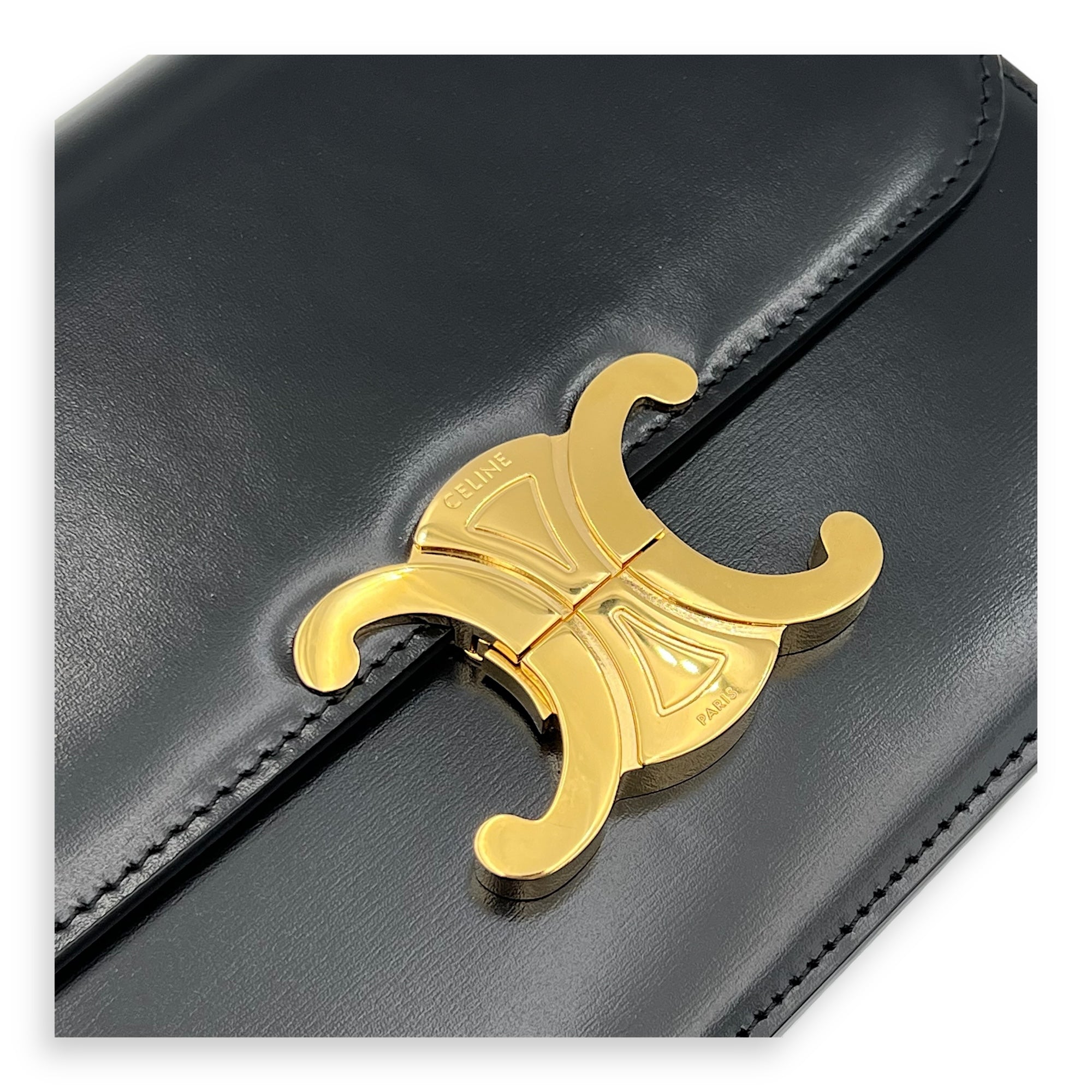 Triomphe Shoulder Bag Black in Calfskin, Gold hardware