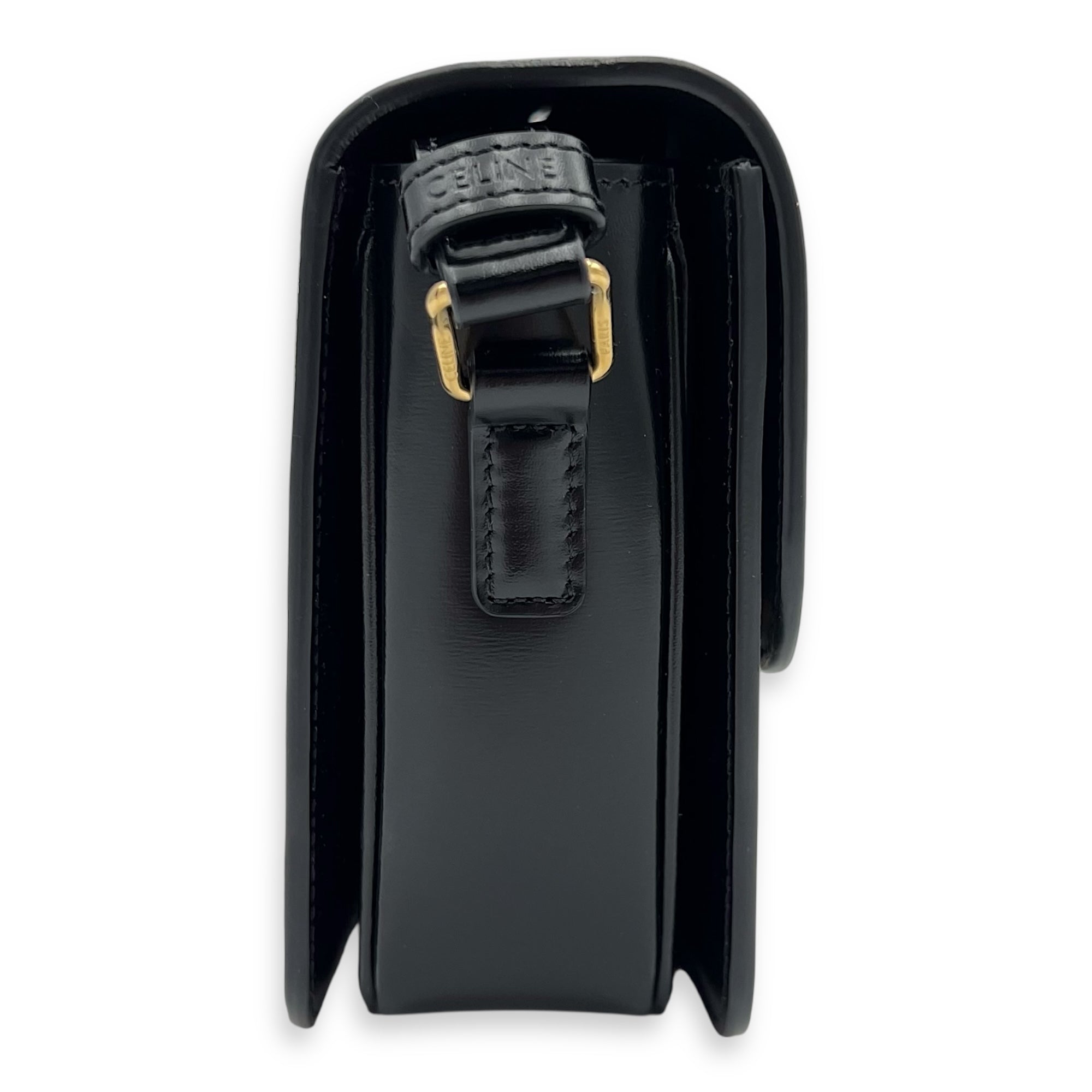 Triomphe Shoulder Bag Black in Calfskin, Gold hardware