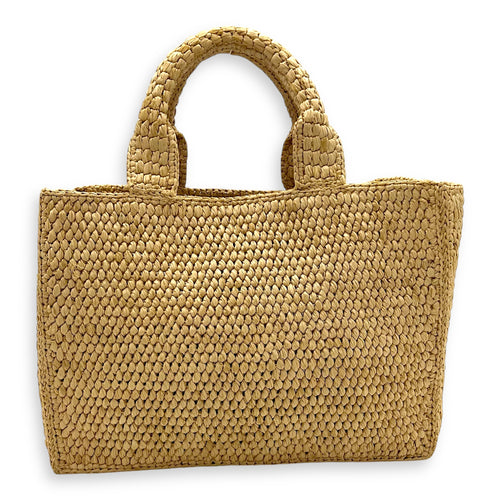 Triomphe Tote Bag Brown in Raffia, Gold hardware