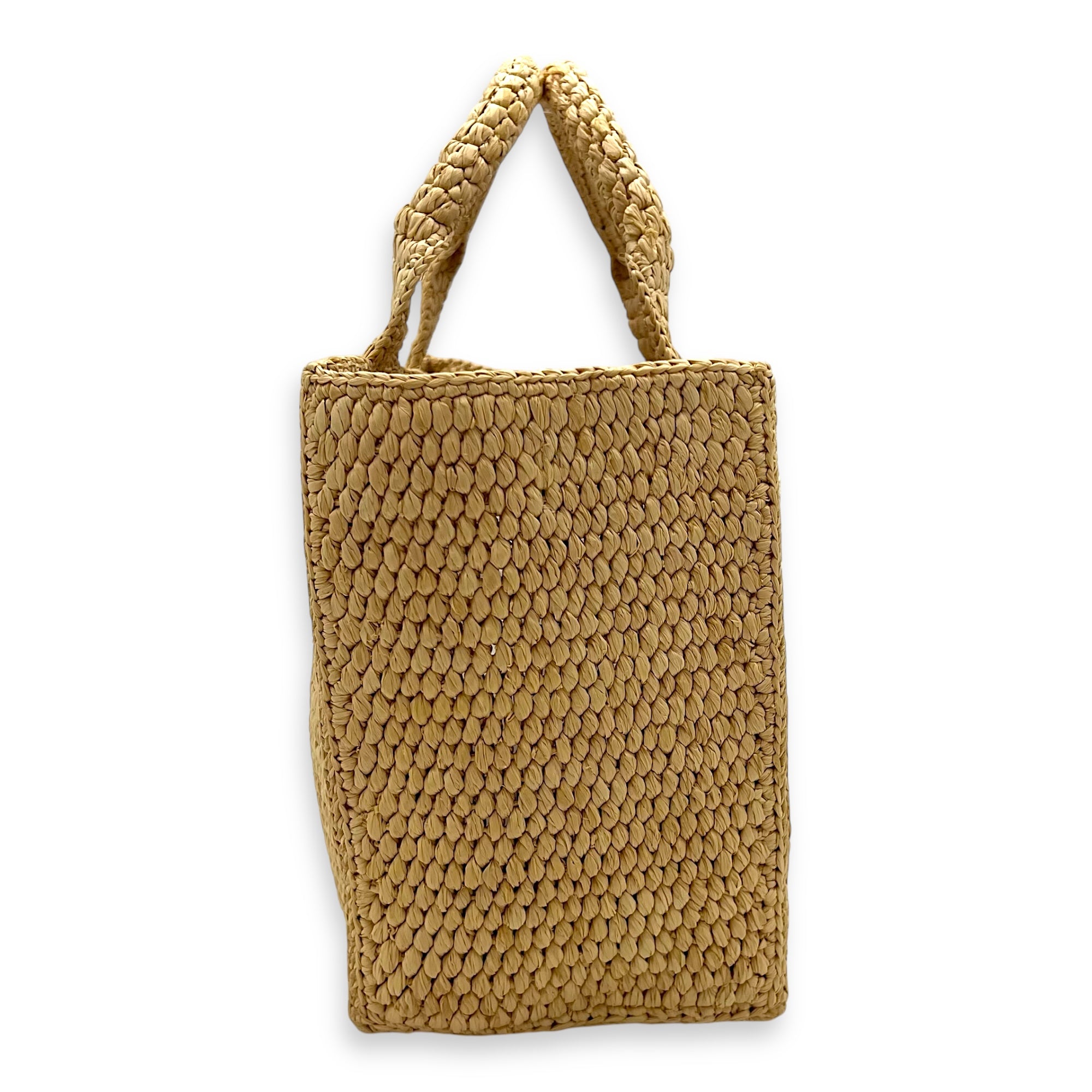 Triomphe Tote Bag Brown in Raffia, Gold hardware