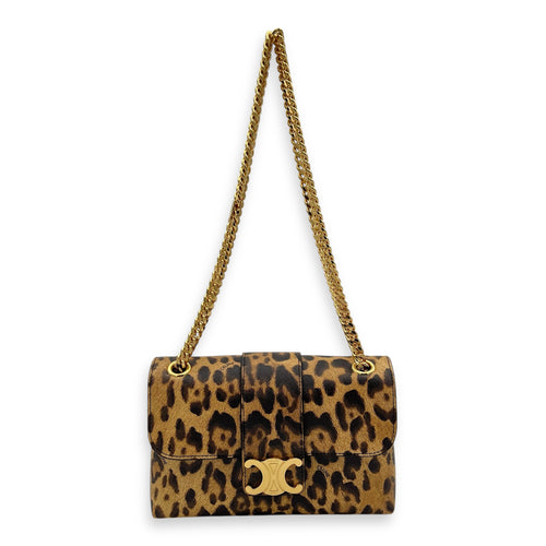 Triomphe Shoulder Bag Brown in Calfskin, Gold hardware