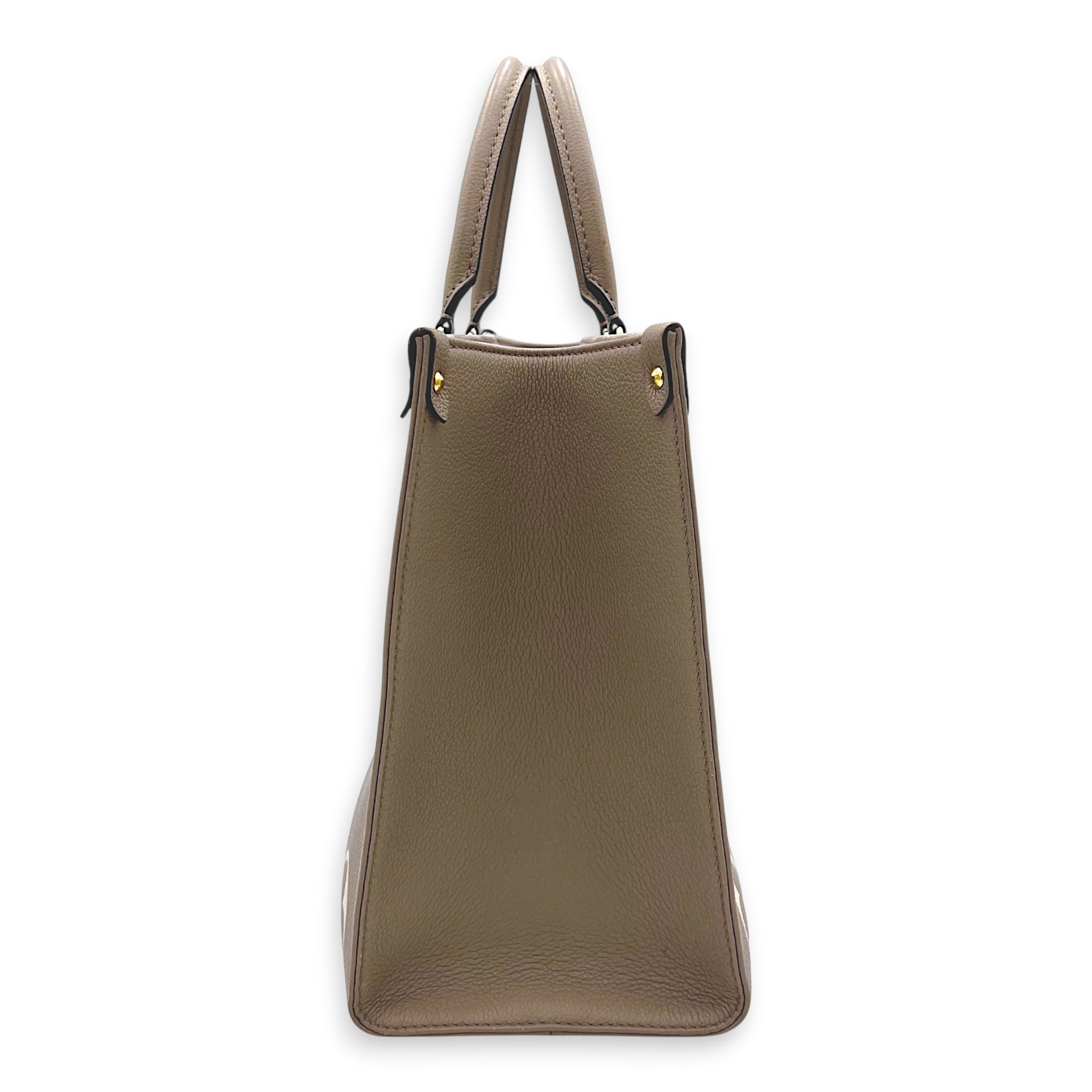 OnTheGo Top Handle Bag MM Beige in Monogram Empreinte Leather, Gold hardware