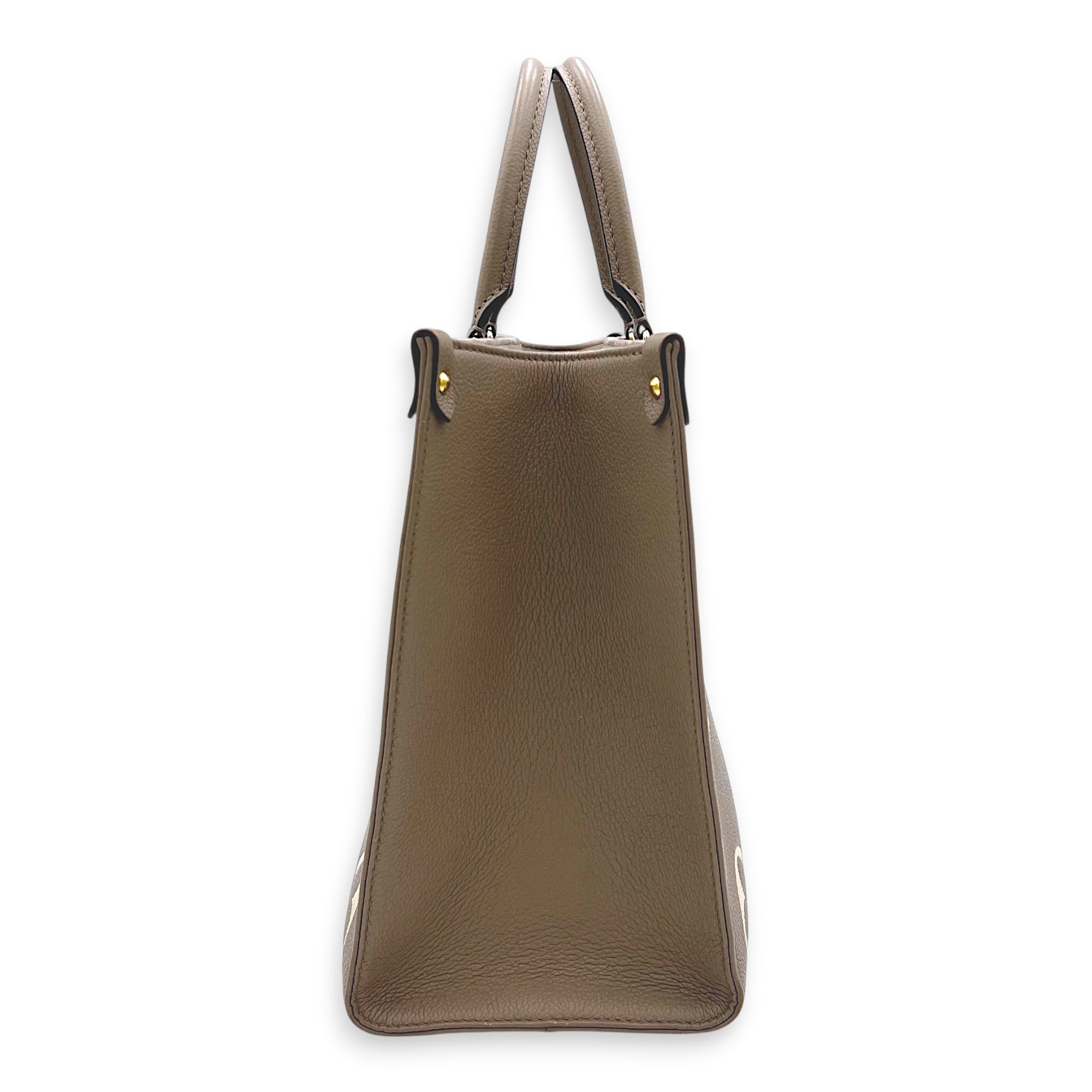 OnTheGo Top Handle Bag MM Beige in Monogram Empreinte Leather, Gold hardware