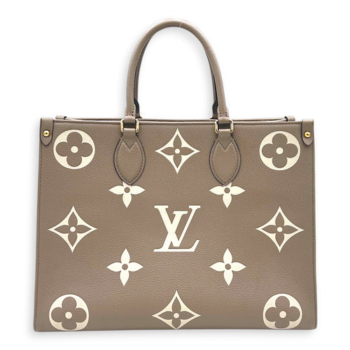 OnTheGo Top Handle Bag MM Beige in Monogram Empreinte Leather, Gold hardware