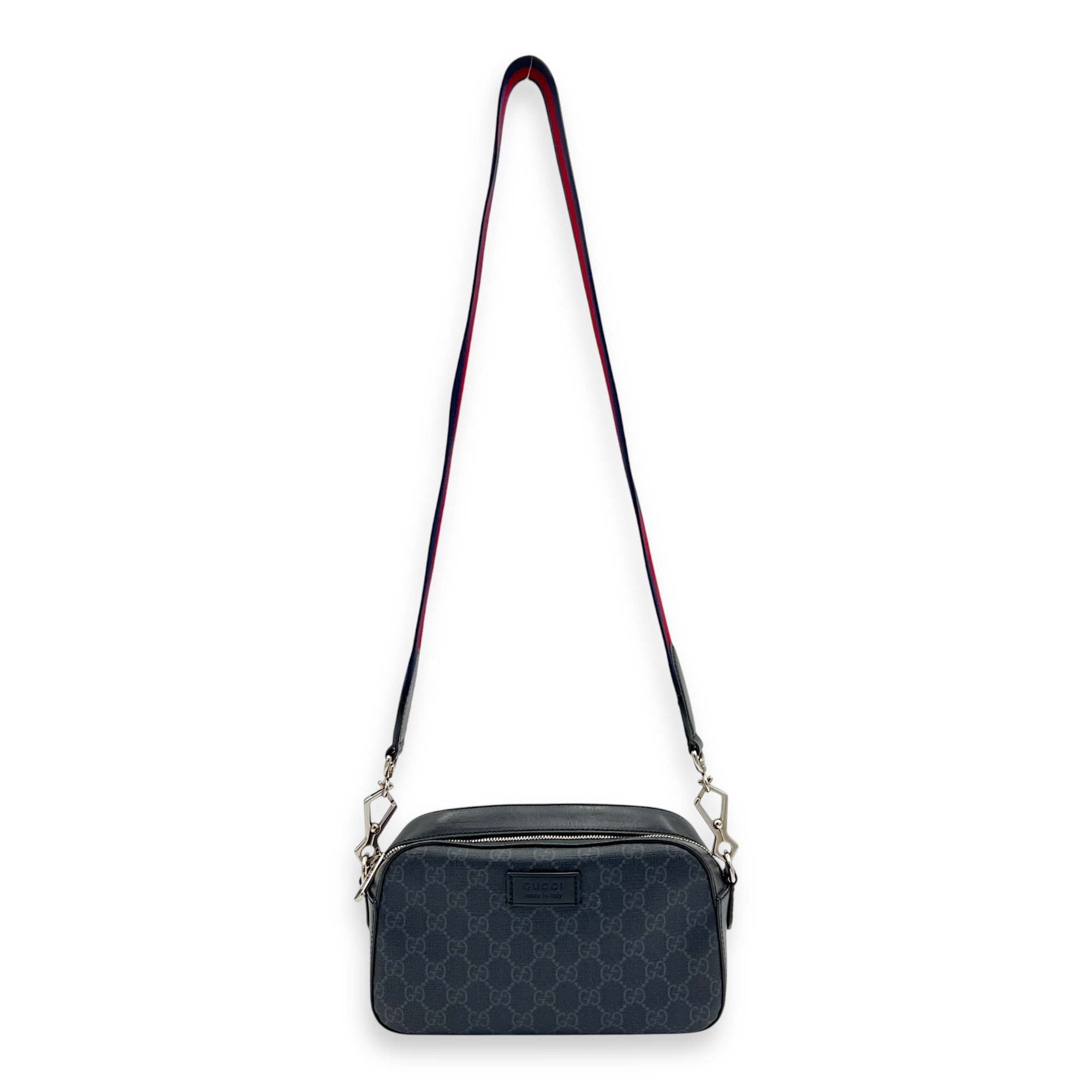 GG Supreme Crossbody Bag Grey in Monogram Coated Canvas, Silver hardware