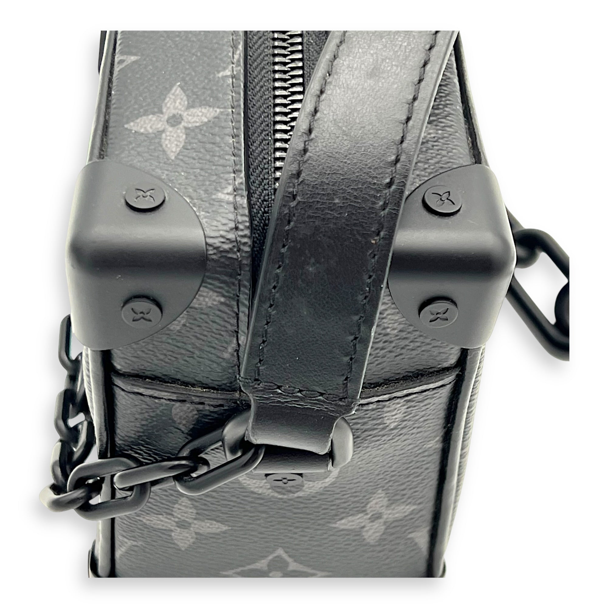 Soft Trunk Crossbody Bag Black in Monogram Coated Canvas, Lacquered Metal hardware