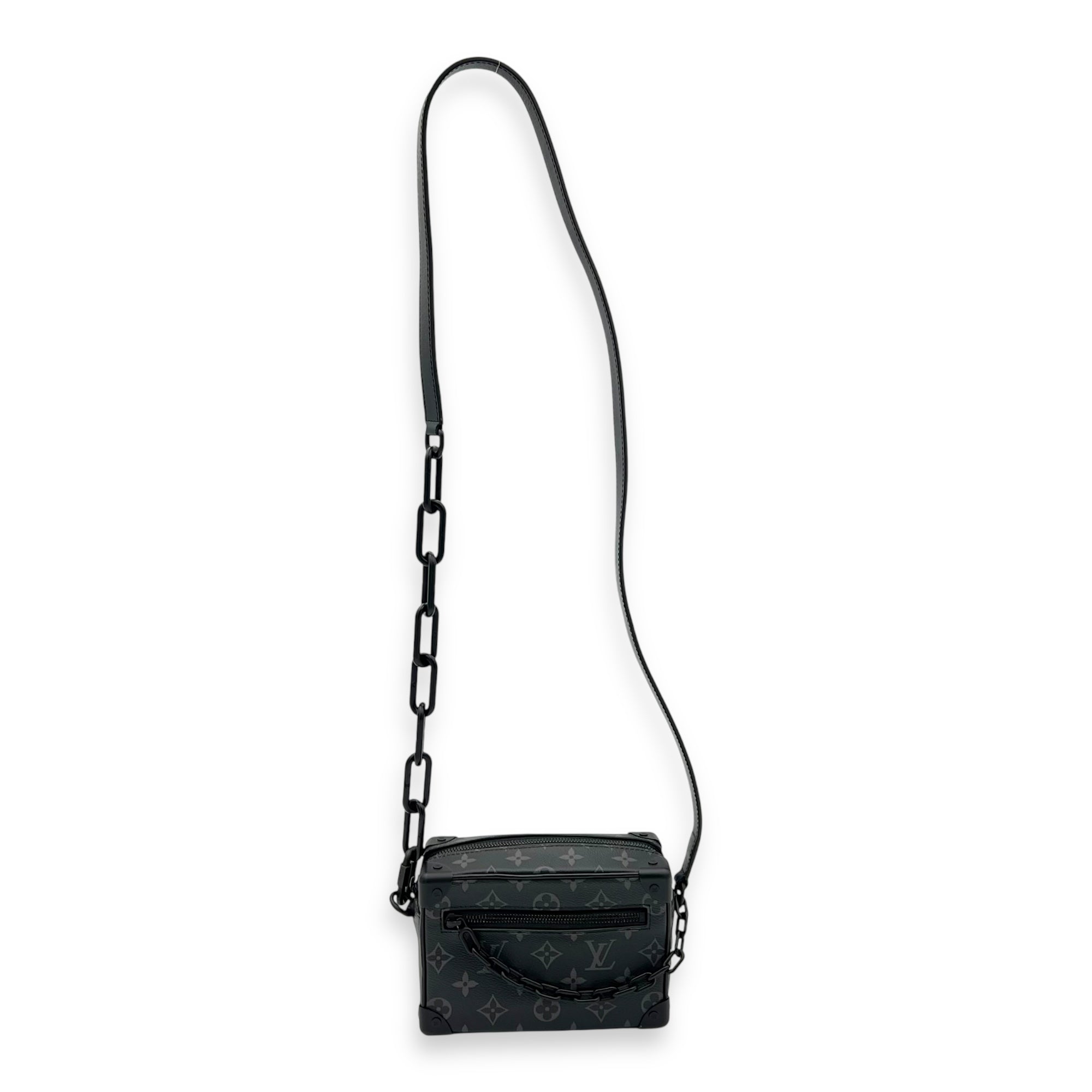 Soft Trunk Crossbody Bag Black in Monogram Coated Canvas, Lacquered Metal hardware