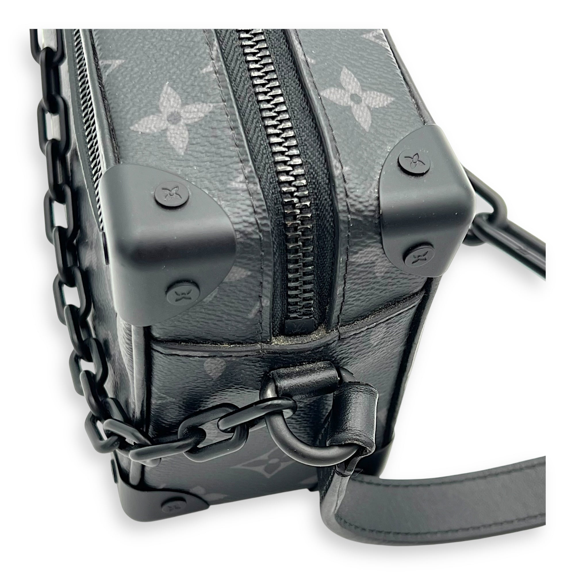 Soft Trunk Crossbody Bag Black in Monogram Coated Canvas, Lacquered Metal hardware