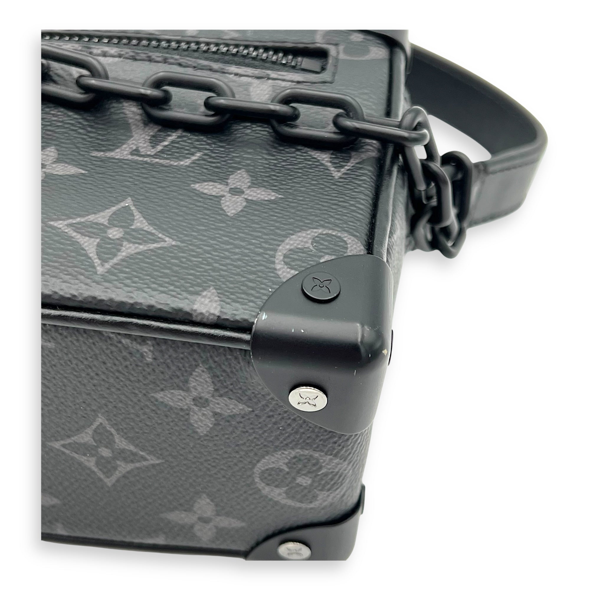 Soft Trunk Crossbody Bag Black in Monogram Coated Canvas, Lacquered Metal hardware