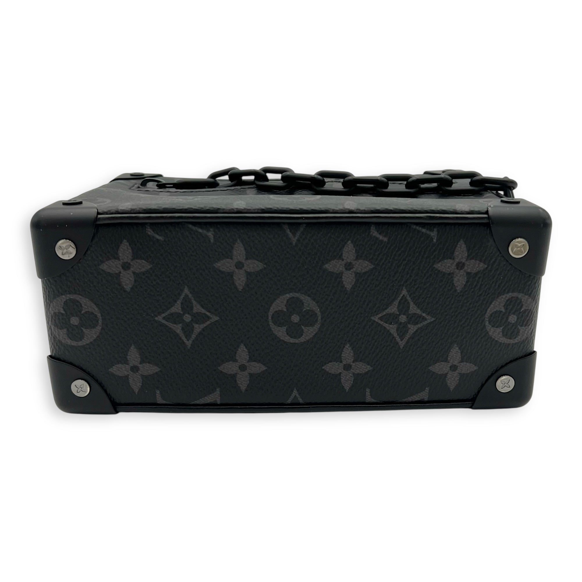 Soft Trunk Crossbody Bag Black in Monogram Coated Canvas, Lacquered Metal hardware