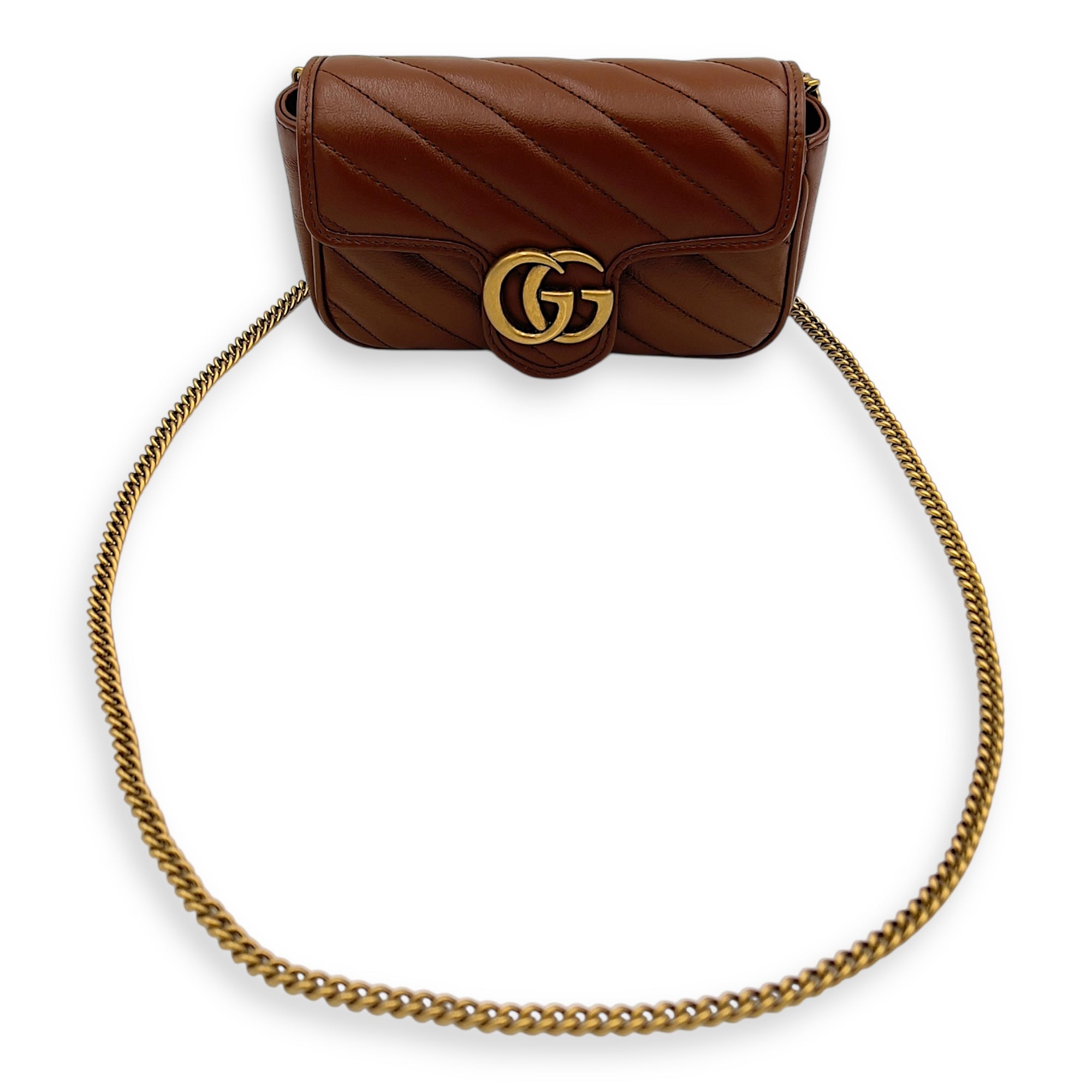 GG Marmont Shoulder Bag Brown in Calfskin, Gold hardware