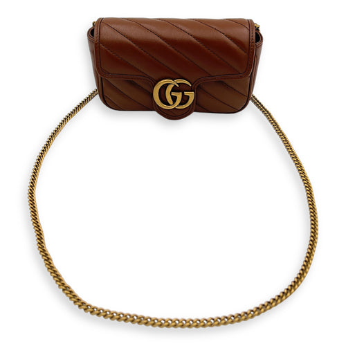 GG Marmont Shoulder Bag Brown in Calfskin, Gold hardware